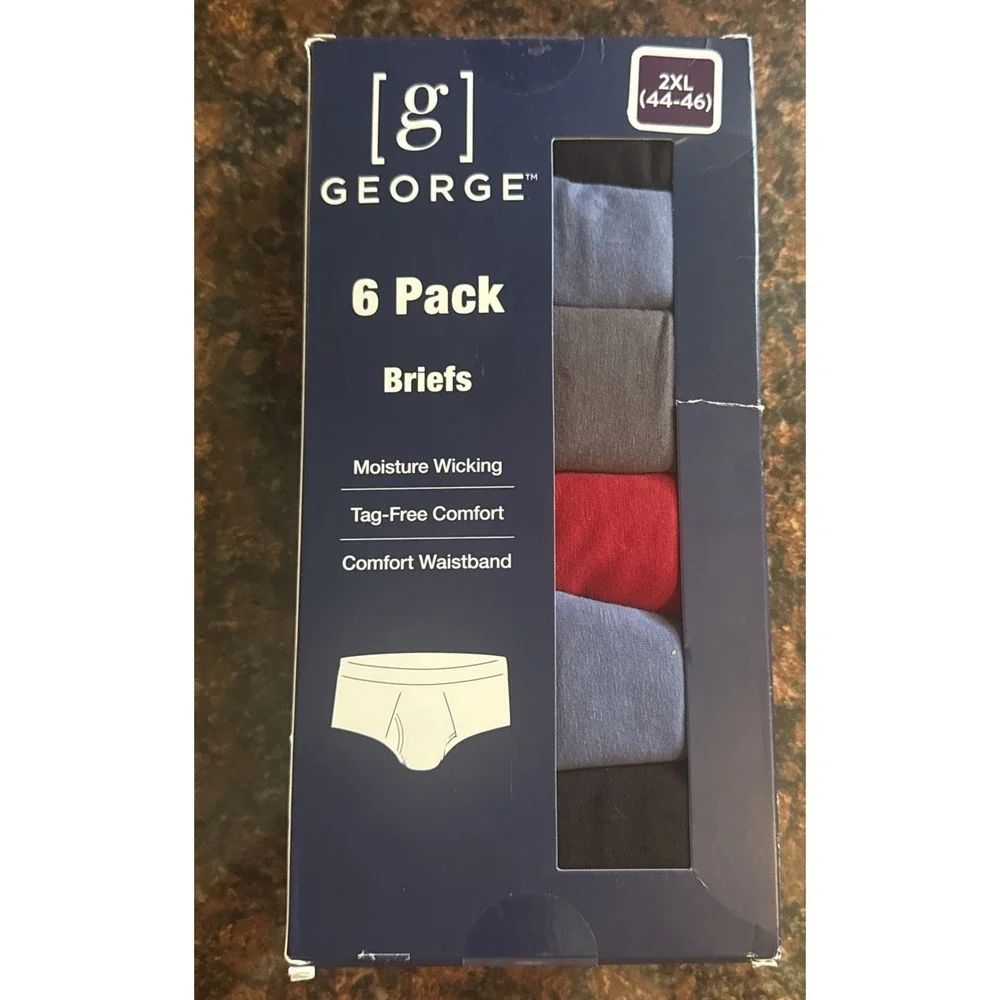 GEORGE Men's 2XL (44-46) Cotton Briefs Tag-Free Wicking Odor Control 6-Pack